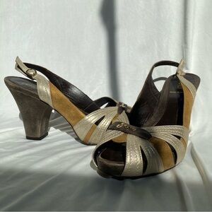 Vintage Silver Gold Metallic Y2K Fendi Heels/Pumps